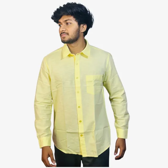 Men's Light Yellow Casual Cotton Shirt | Full Sleeve Regular Fit Button-Down Shirt